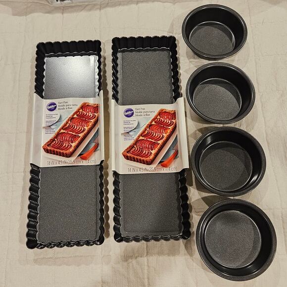 Wilton Oblong Tart Pan-Rectangle NEW Lot of 2 Small Round Baking Dish Lot of 4 - Picture 1 of 5